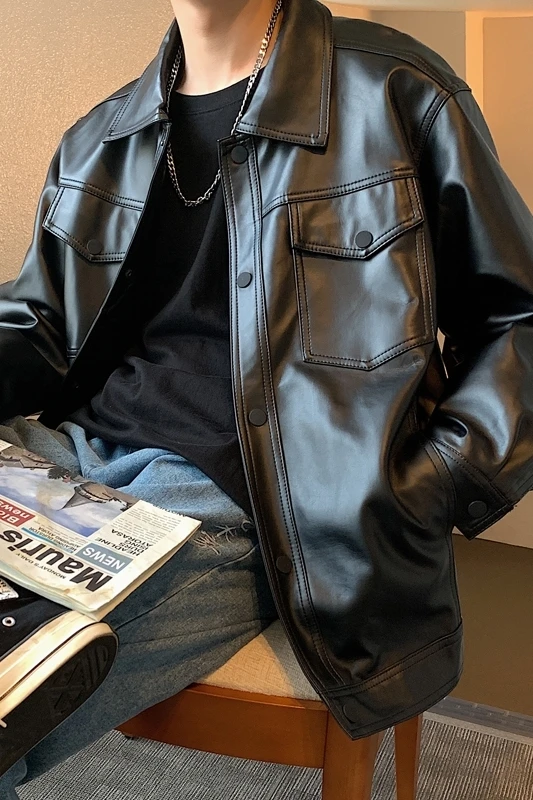 

New Jacket Men Of The Trendy Handsome Chic Motorcycle Clothing Leather Clothing Ins Style Spring And Autumn Wild Leather