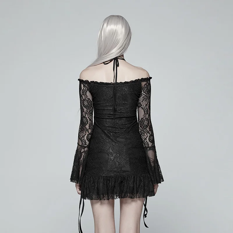 Женская Кружевная футболка в стиле панк с вырезом лодочкой и кружевами японском |