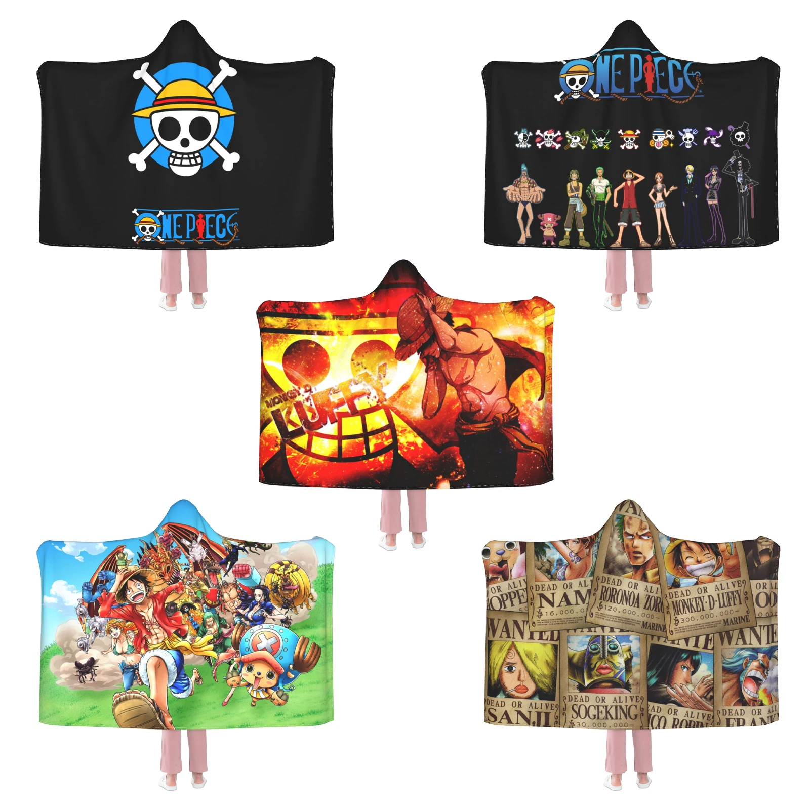

Anime ONE PIECE 3D Printed Wearable Hooded Blanket Flannel Fleece Throw Blanket Cape Cloak Wearable Shawl Wrap Nap Quilt
