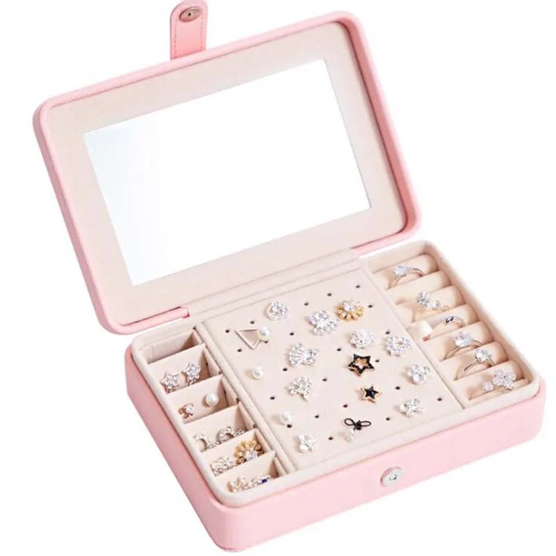 

Jewelry Box Simple Fashion Jewelry Storage Box With Mirror Multifunction Necklace Earrings Rings Case