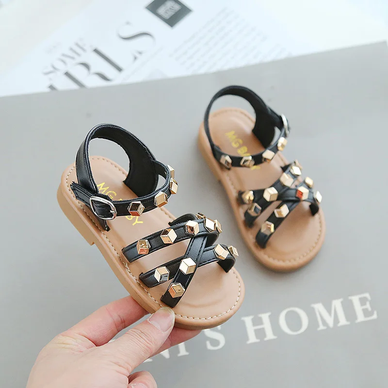 

Fashion Girls Rivet Sandals Velcro Anti-skid Open Toe 1-8 Years Old Kids Shoes High Quality T21N04LS-28