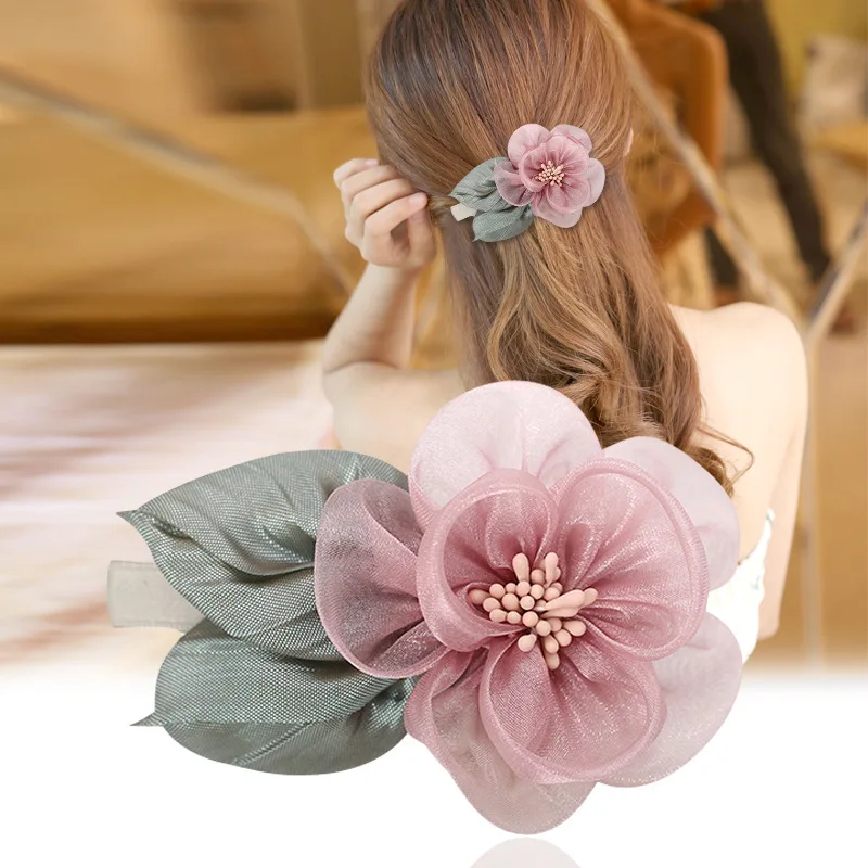 

Korean Fashion Silk Yarn Flower Hairpins for Hair Women Spring Clip Elegant Headpiece Headdress Hair Accessories for Women