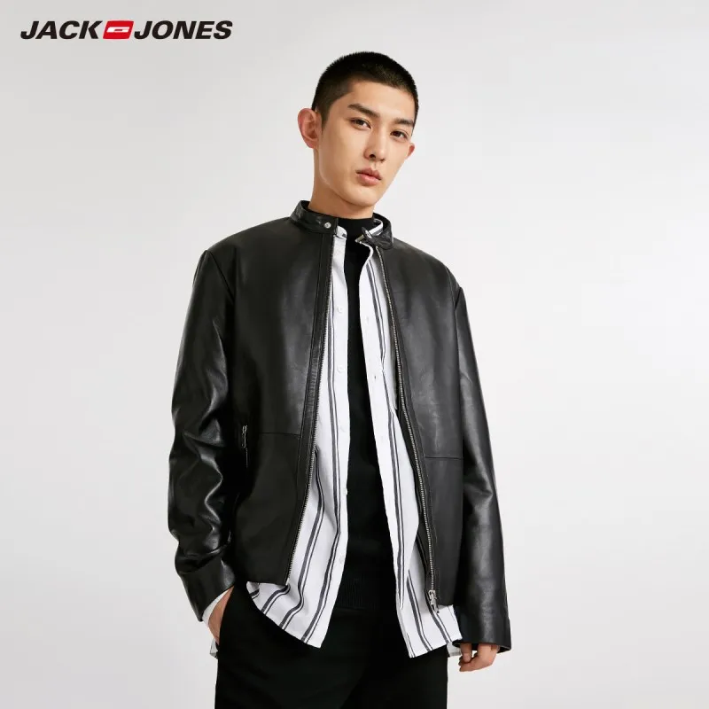 JackJones зимняя мужская повседневная овечья кожаная куртка 218428504|Мужские кожаные