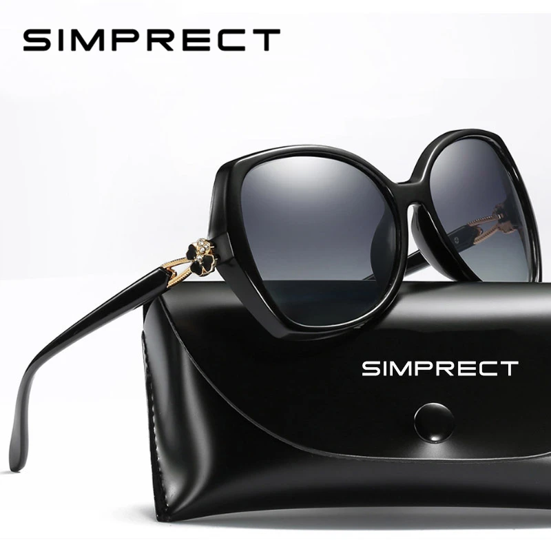 Q · VISELD негабаритных поляризованных солнцезащитных очков для женщин Клевер алмаз