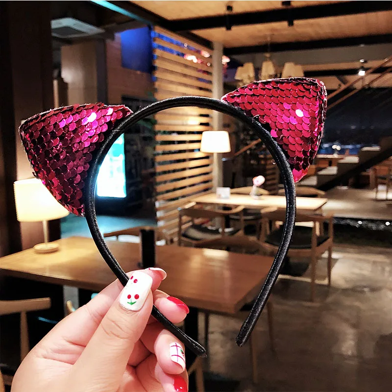 Ободок для волос с блестками и бантом вечерние ободки кошачьими ушками девочек |