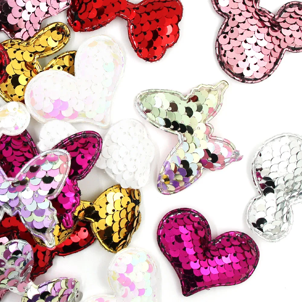 10Pcs Bows/Heart/Butterfly Patches Sequin For Clothes Hair Clips On Glue DIY Sew Padded Appliques Crafts | Дом и сад