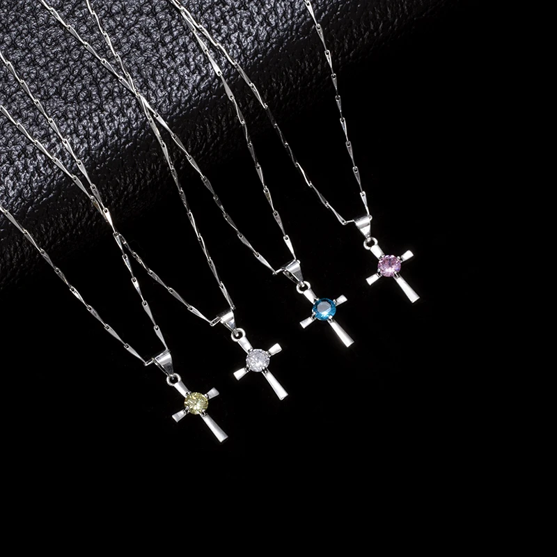 

Ant Angel Cross Pendant Necklace 925 Sterling Silver Sapphire Inlaid Chain For Woman Simple Delicate Necklace Silver 925 Jewelry