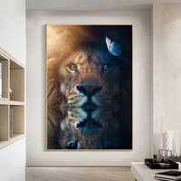 lovely lion whith butterfly animals canvas poster wall art print painting nordic style decorative picture modern home room decor