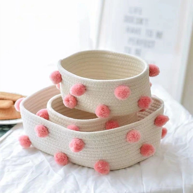 Pink receive basket cotton thread ball Nordic sitting room decorates sundry cosmetics to store indoor household articles | Дом и сад
