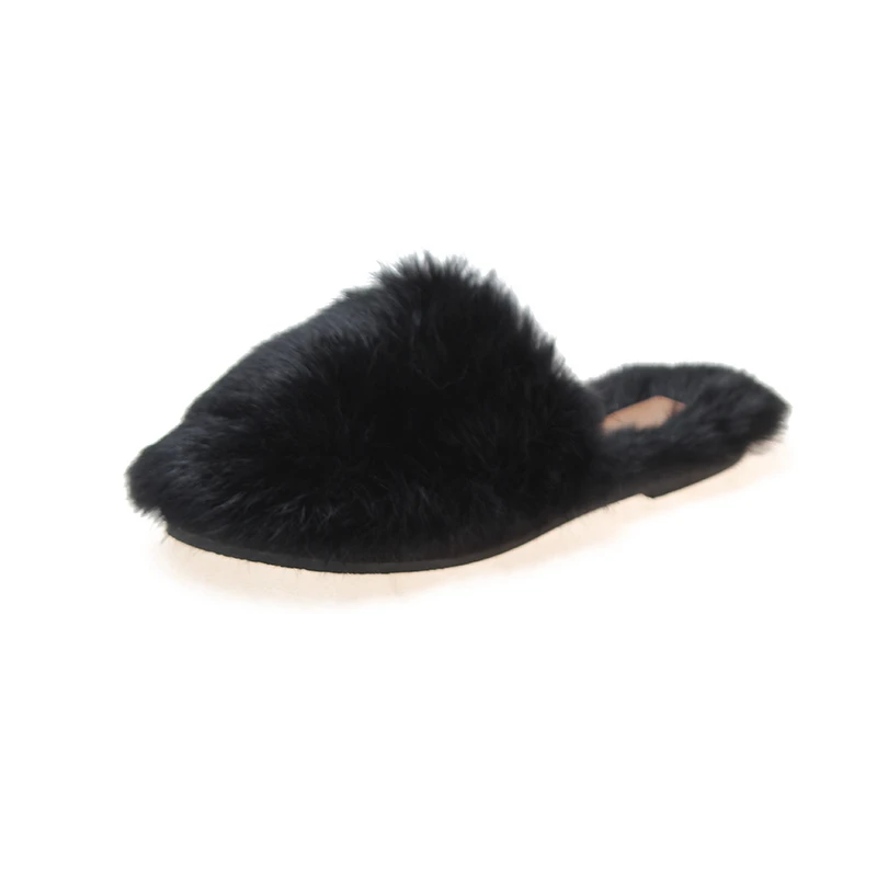 2019 г. Хит продаж модные пушистые тапочки с круглым носком женские домашние
