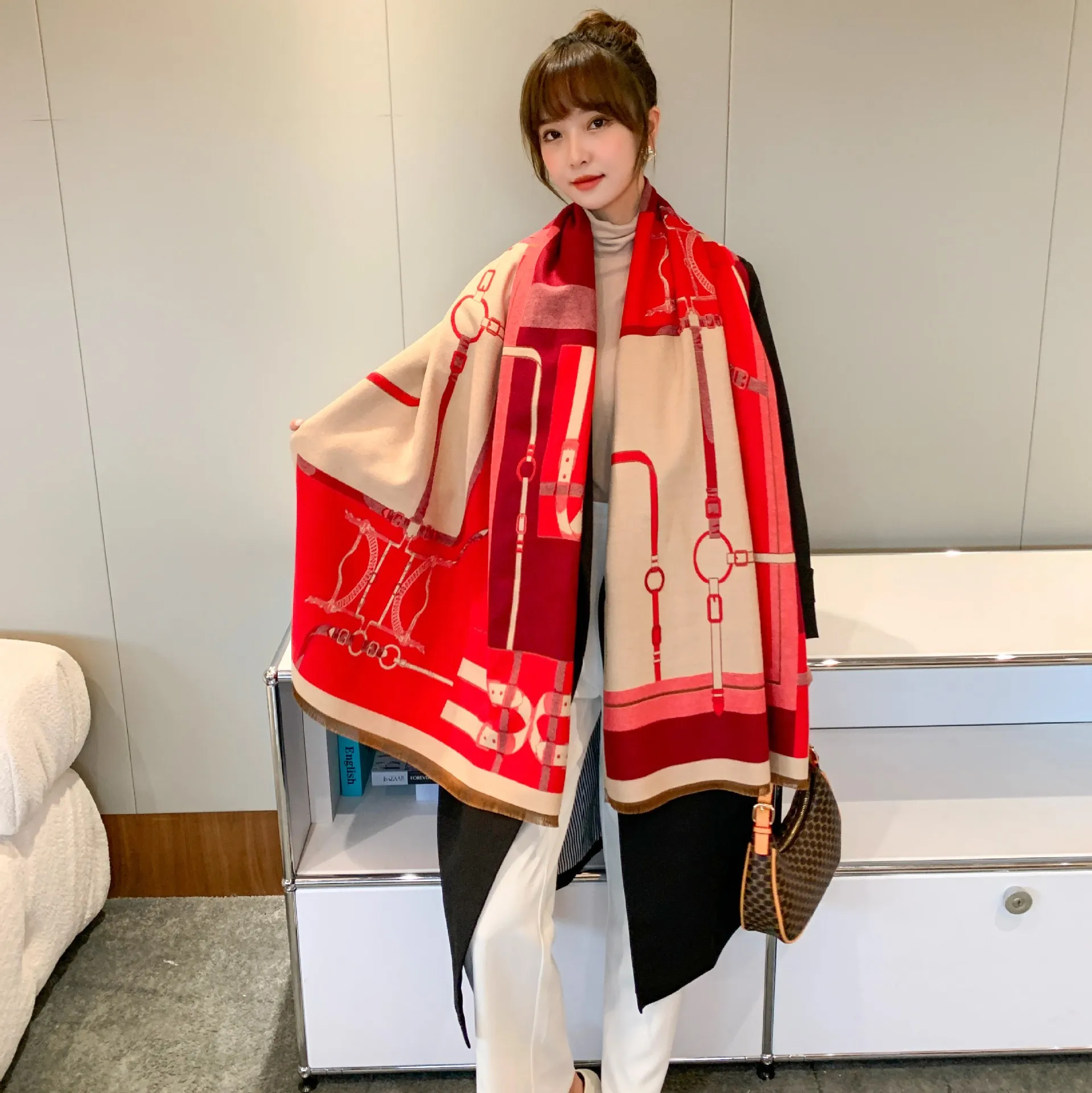 

2022 Autumn/Winter New Faux Cashmere Scarf Women's Fashion Warm Tassel Korean Version Thickened And Lengthened Scarf Travel Scar
