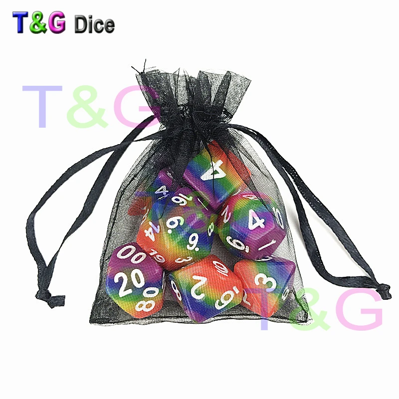 T& G цветная 7 шт./компл. радужные игральные кости, кубик d4 d6 d8 d10 d10 d12 d20 ролевые игры в кости с небольшую сумку для Dnd, ролевые игры, в качестве подарка