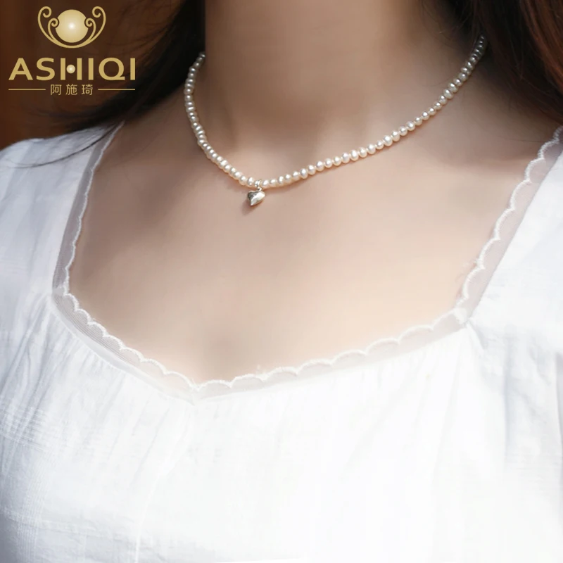 ASHIQI настоящий натуральный пресноводный жемчуг 925 пробы Серебряное ожерелье в