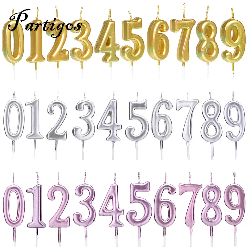1 шт. золотая серебристая розовая свеча с цифрами для тортов на день рождения 0 2 3 4