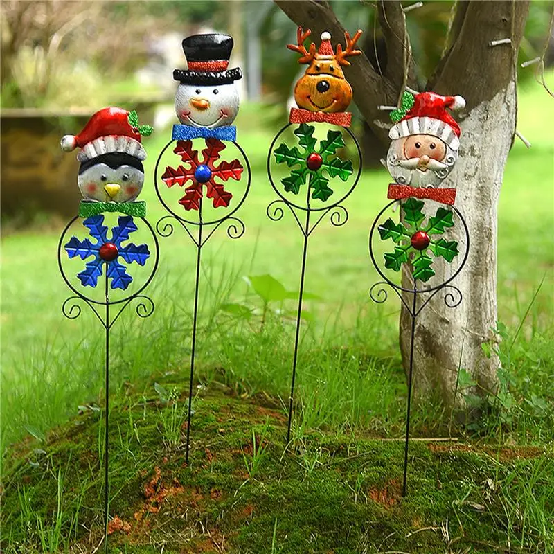 

Garden Stakes Decor Ironwork Insert Christmas Flower ​Insert Wind Spinner Ornaments Kinetic Art Plug-in Outdoor Yard Wind-turned