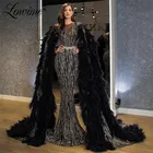 Дубай черный класса люкс с блестками вечернее платье 2021 с О-образным вырезом накидка с длинными пышными рукавами для женщин Формальные Вечерние платья для выпускного вечера