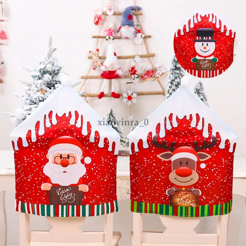 2019 New Santa Claus Christmas Chairs Cover Cap Dinner Table Red Hat Back Decorations US | Дом и сад