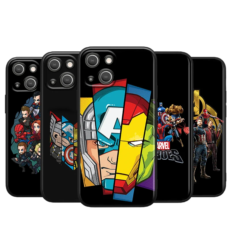 

Marvel Avengers Super Herofor Apple iPhone 13 12 11 Pro Max Mini XS Max X XR 6S 6 7 8 Plus 5S SE2020 Soft Black Phone Case