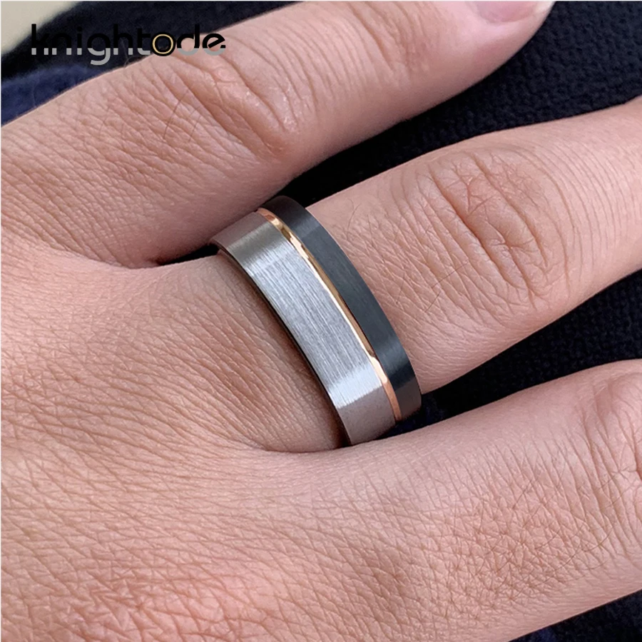 8 мм черный вольфрам Карбидное обручальное кольцо из розового золота с прорезями