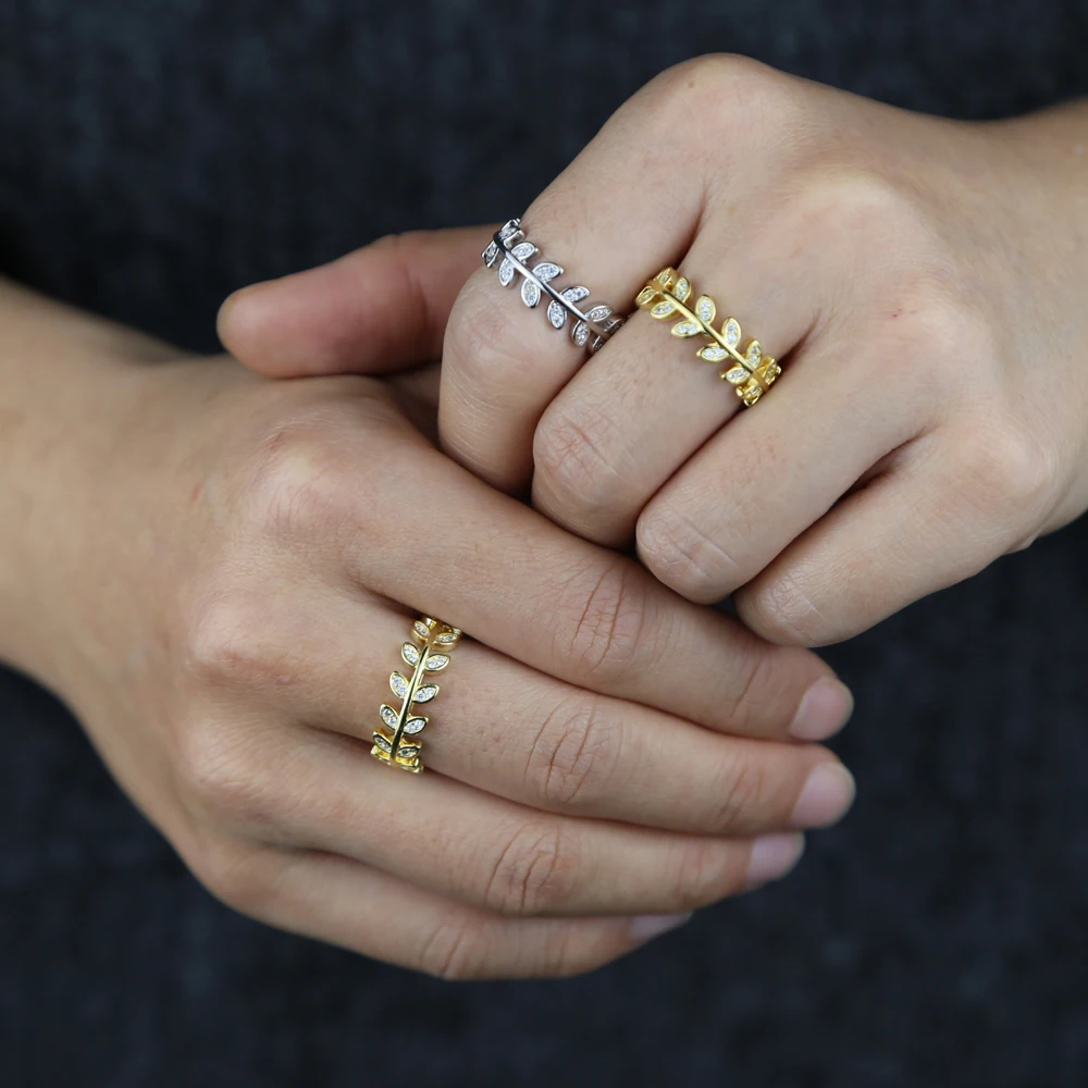 2023 Minimal Delicate Micro Pave Bling Cz Leaf Shape Charm Band Finger Ring For Women Gold Silver Color Fashion Wedding Jewelry
