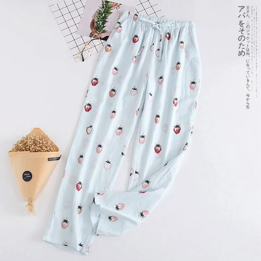 Pants-Blue DANALA/ хлопок, японская осенне-зимняя женская пижама, домашние штаны, низ с фруктовым принтом, теплая Пижама, штаны, женская одежда для сна, Mujer - Цвет: Pants-Blue