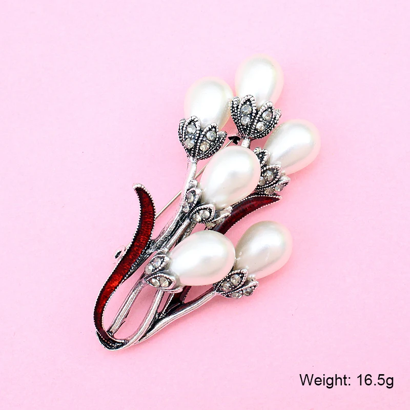 TANGTANG Flower Brooch For Women Simulated Pearl Brooches Morning Glory Antique Silver Plated Pin Enamel Article Jewelry | Украшения и