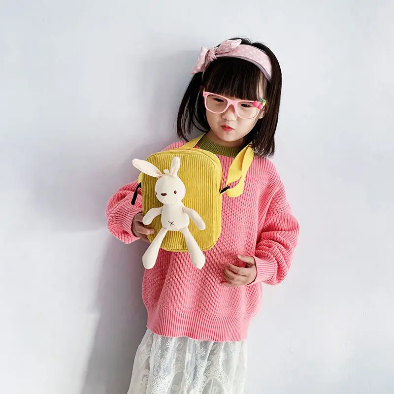 Cute Rabbit Children's Corduroy Shoulder Bag Lovely Baby Boys Crossbody Bags Accessories Little Girls Small Coin Purse Handbags