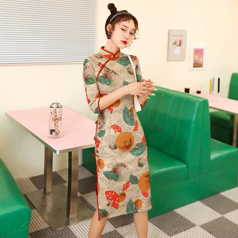 

Improved Cheongsam 2021 Autumn Young Girl Modern Retro Chinese Style Elegant Orientale Qipao Traditional Dress
