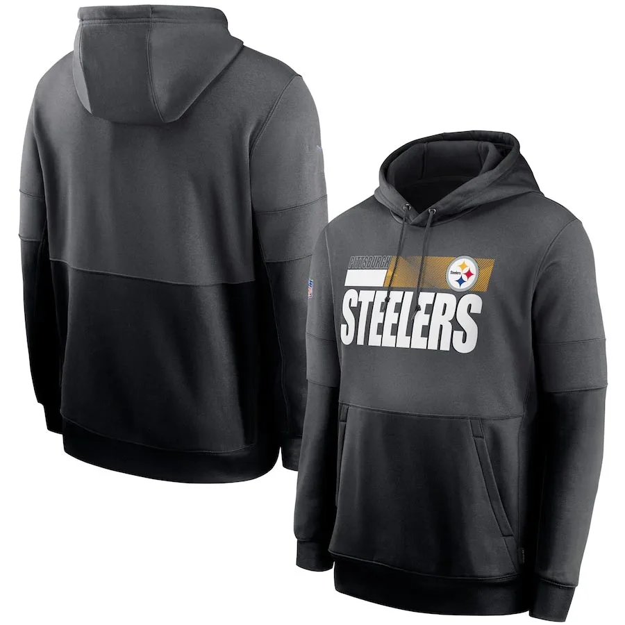 

Men's Pittsburgh Charcoal Black Steelers Sideline Impact Lockup Performance Pullover Hoodie