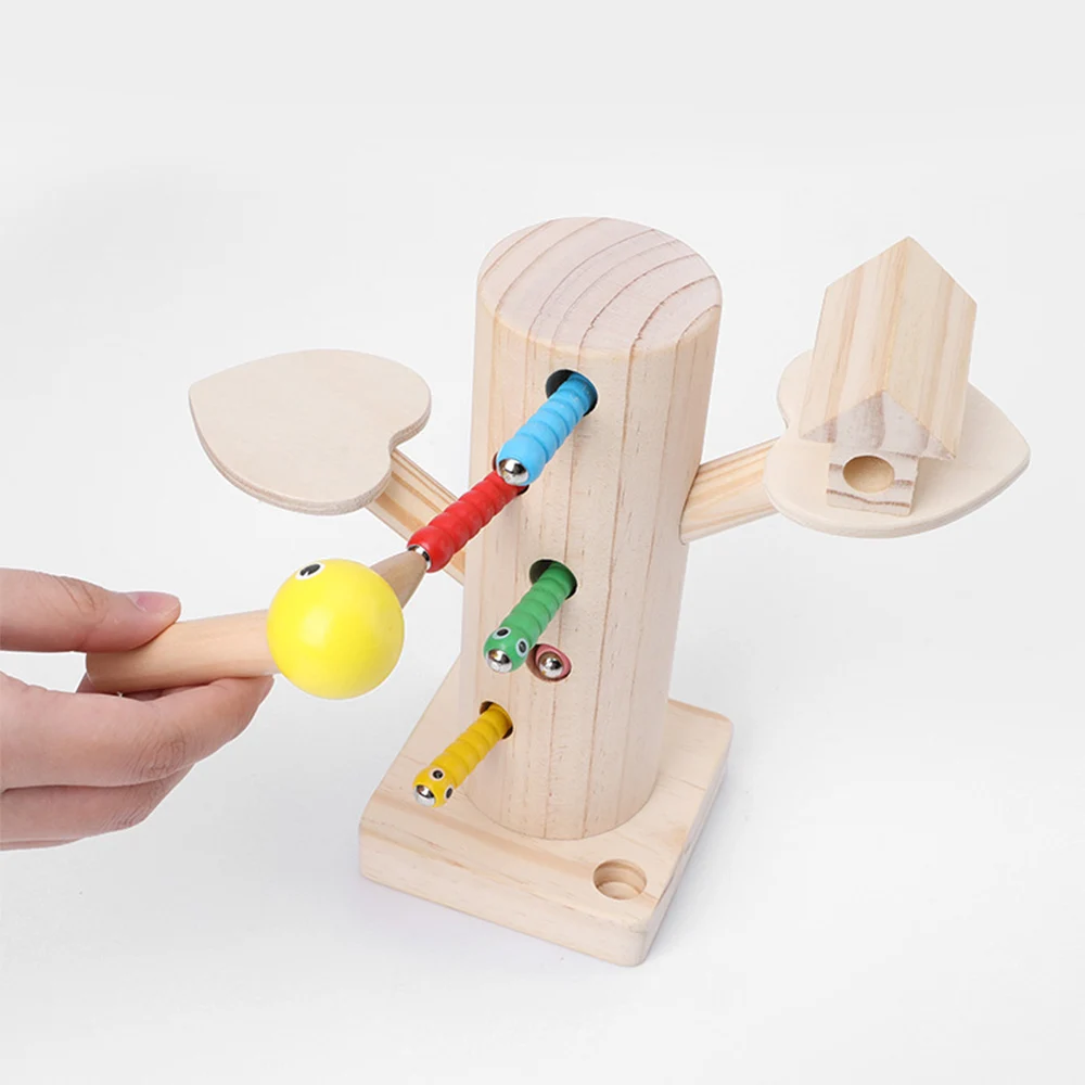 3D Монтессори Деревянные магнитные игрушки дятел съедает детей ловят червей