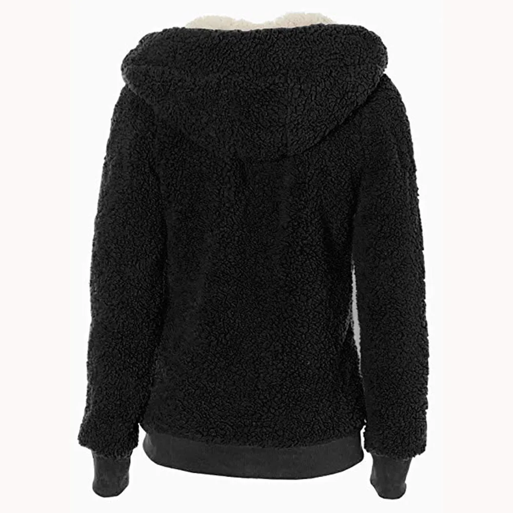 

Women's Hooded Coats Casual Autumn Winter Warm Soft Teddy Fleece Fashion Long Sleeve Solid Pocket Zipper Top Female Coat #40