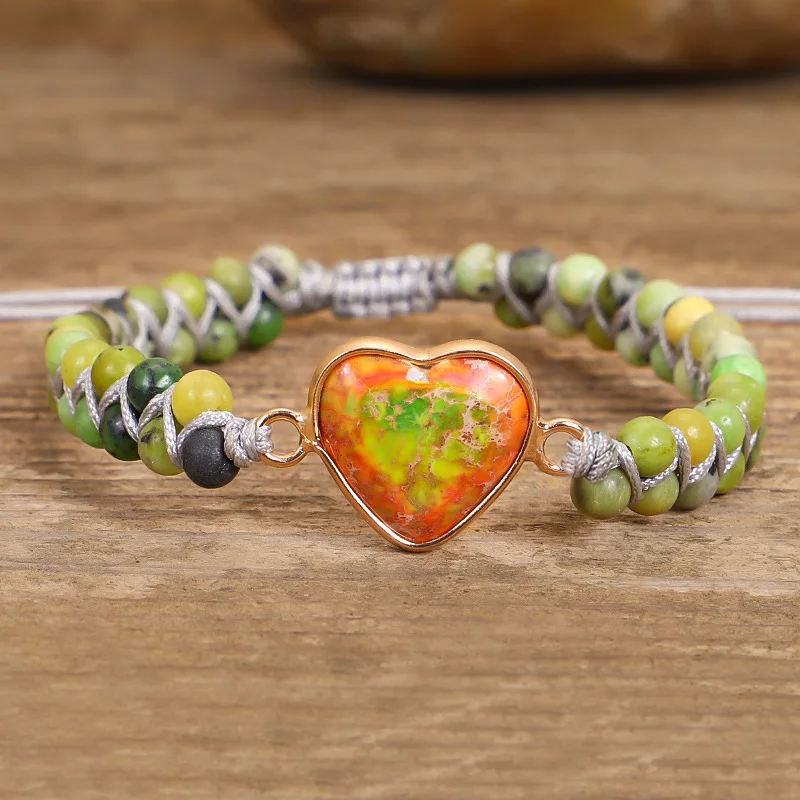 

Natural Stone Beads Imperial Heart Shape Bracelet String Braided Bracelet Lover Wrap Bracelet Women Handmade Jewelry Men