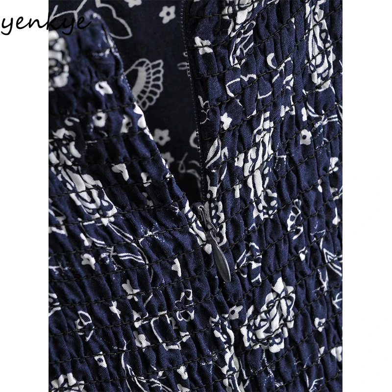 

YENKYE Vintage Print Women Jumpsuit Sexy Sleeveless V Neck Holiday Summer Jumpsuits Short Playsuit Casual monos mujer