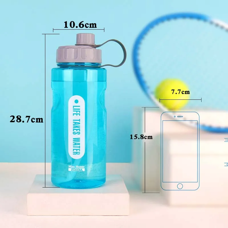 Большая Спортивная бутылка для воды объемом 2 л с соломинкой большие бутылки