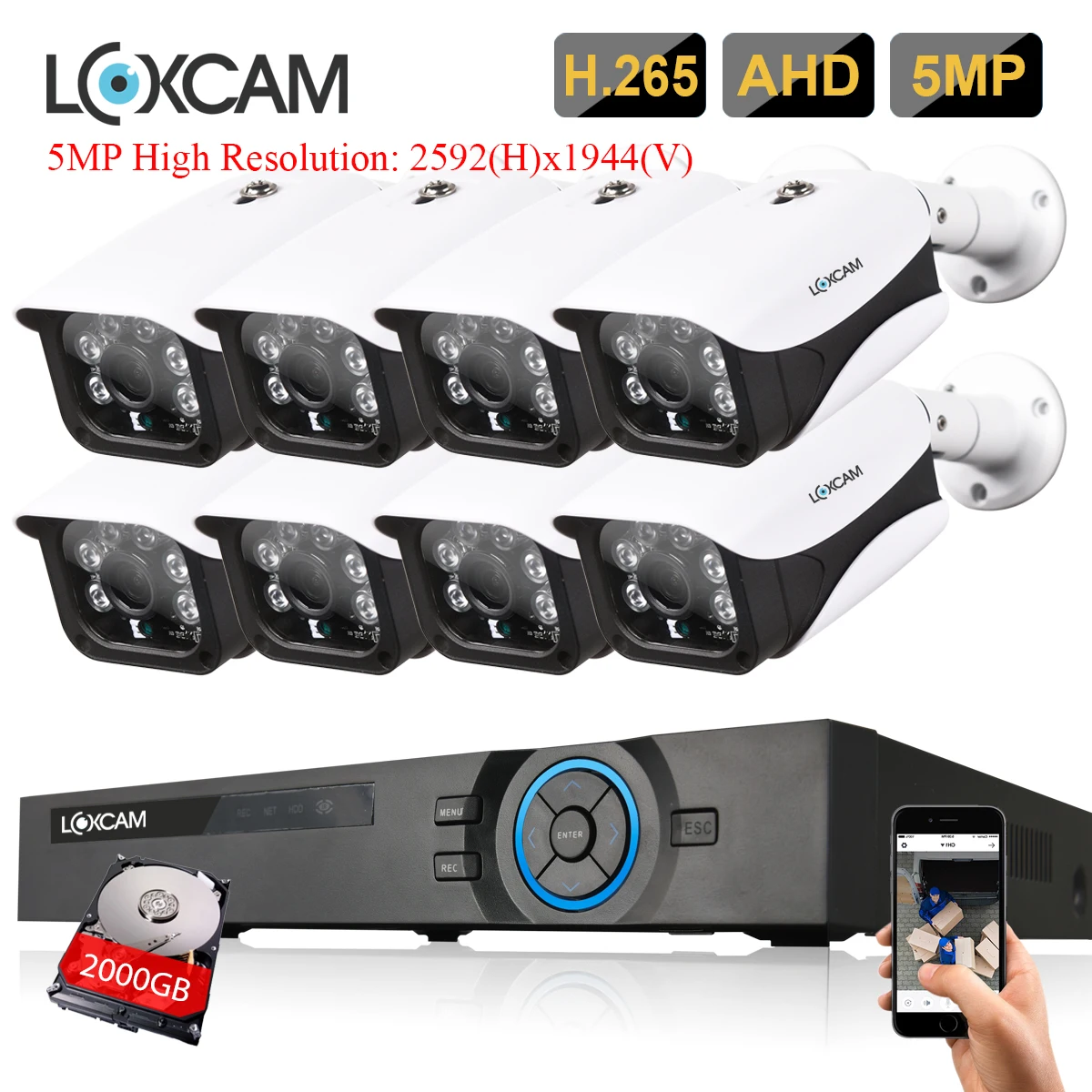 Система видеонаблюдения LOXCAM H.265 5 МП Ultra HD 8 каналов Мп наружная Водонепроницаемая