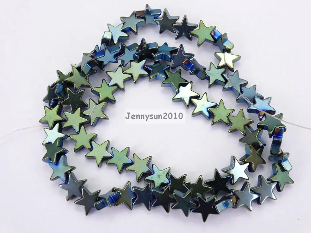 

Natural 10mm Metallic Green Hematite Gems stone Flat Star Beads 16'' for Jewelry Making Crafts 10 Strands/Pack