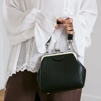mj vintage women handbag kiss lock pu leather clip bags female retro shoulder bag lady purse black leather messenger bags