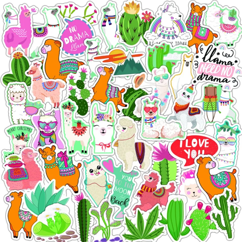 

10/30/50 PCS Creative Cartoon Cute Alpaca Cactus Letters Laptop Luggage Guitar Decoration Stickers Toys Wholesale