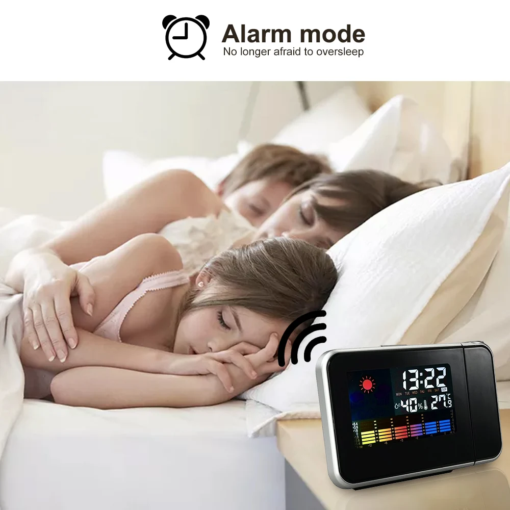 LED Digital Projection Alarm Clock With Weather Station Thermometer Date Display Table USB Charger | Дом и сад