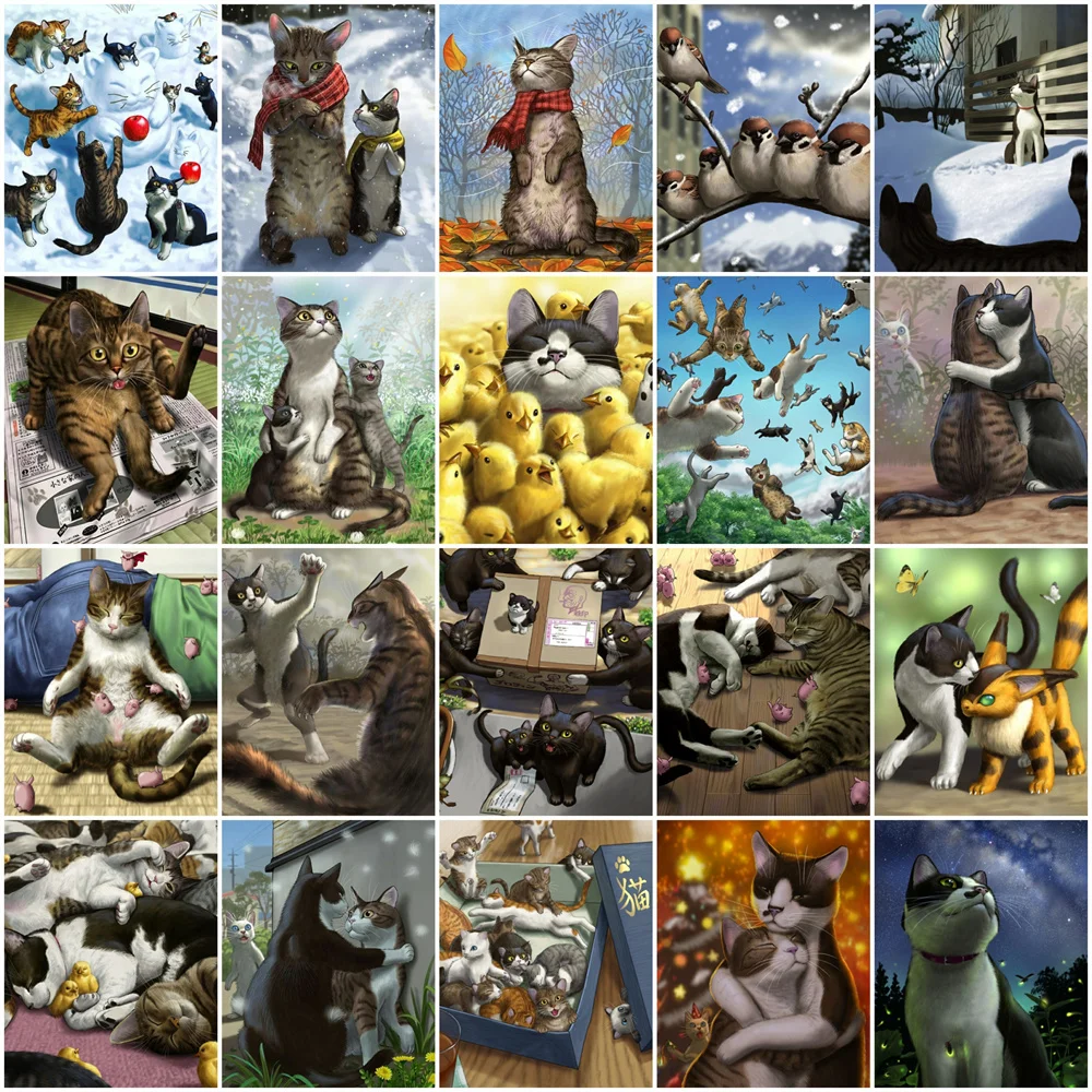 

Картина по номерам HUACAN, Настенная картина с изображением кошки, животного, уникальный подарок, ручная роспись по номерам, зимний декор для д...