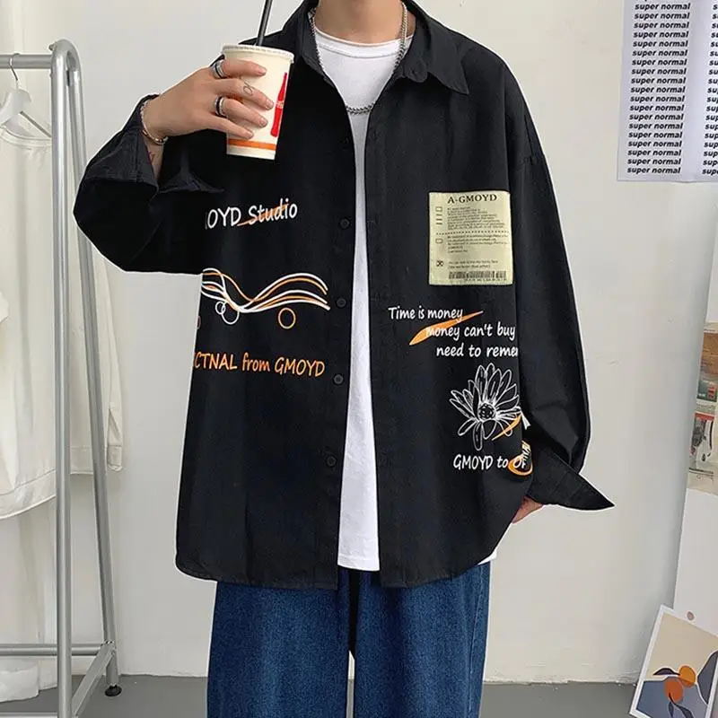 

Long Sleeve Shirt Men 's Spring and Autumn Youth Stand Collar Single-Breasted Large Size Casual Jacket