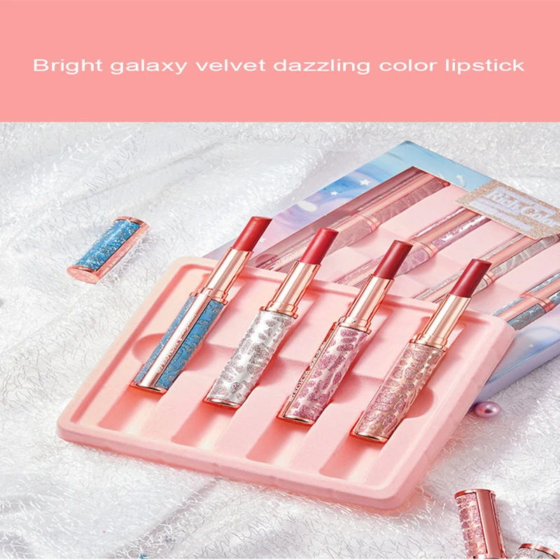

Bright Galaxy 4PCS Starry Sky Lipstick Set White Velvet Matte Lipstick Set Waterproof Non-Fading Non-Stick Cup Lipstick TSLM1