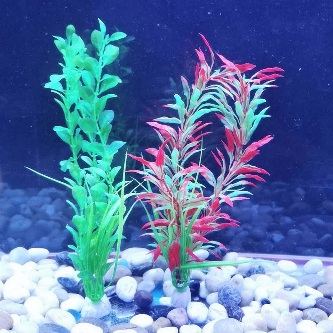 

Large Artificial Aquarium Plants Plastic Green Red Color Simulation Water Plant For Aquatic Fish Tank Landscape Decoration