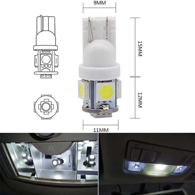 Светодиодная лампа T10 для внутреннего освещения 5W5 W5W светодиодная сигнальная 12 В