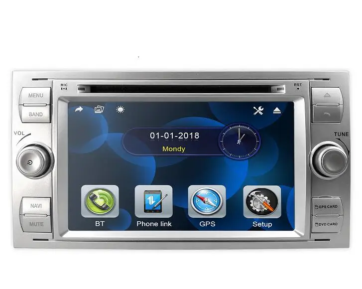 Silver 1080P зеркальная ссылка Автомобильный DVD MP5 плеер для Ford Focus/Mondeo/Transit/C-MAX/Fiest gps DVR DAB+ RDS USB BT камера+ 8G карта - Цвет: Silver