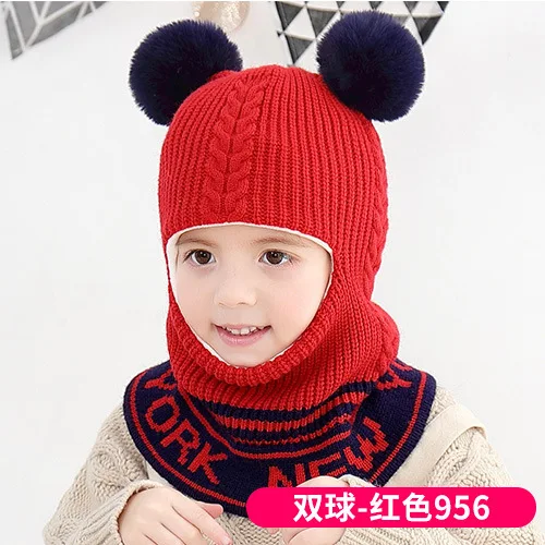 New3 Осенне-зимняя детская шапка, модные детские шапки с шарик-помпон, вязаная крючком детская маска, шапка с капюшоном, шарф, детская вязаная шапка с воротником - Цвет: New3