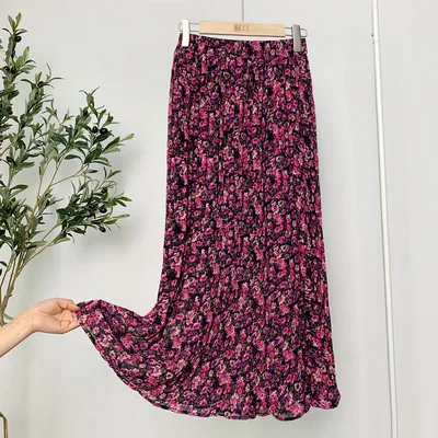 

Small daisy floral chiffon skirt female summer a-line skirt mid-length wrinkled chrysanthemum drape skirt half skirt long skirt