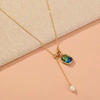 2021 new long green blue crystal color pearl pendant necklaces for women gothic accessories chain party gift jewelry wholesale