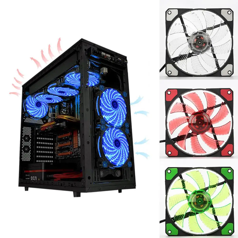 

4 линии 12x12 см 12V 15 светодиодный крайне низкий уровень шума, компьютер PC чехол Охлаждающий радиатор вентилятора Компьютерные аксессуары мини...