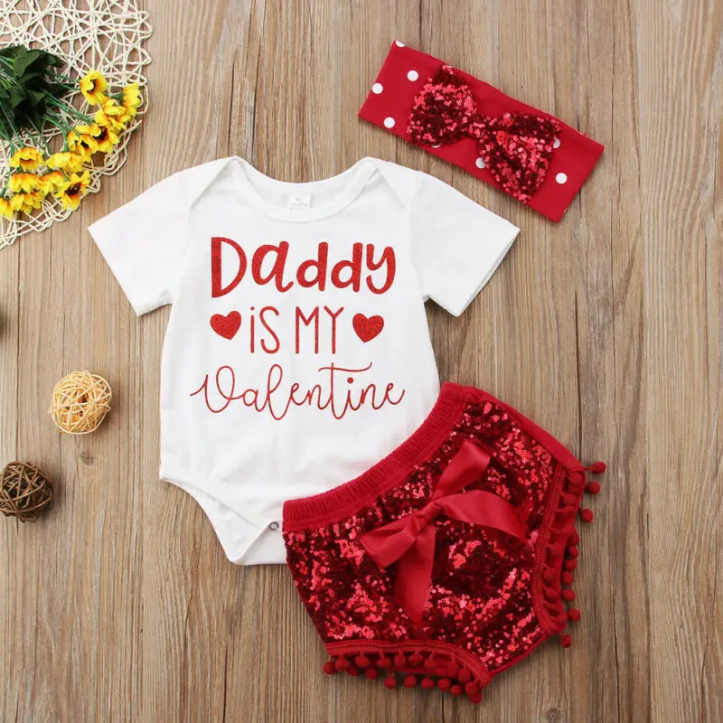 Топы для новорожденных девочек с надписью Daddy is my valentine комбинезон шорты бантом
